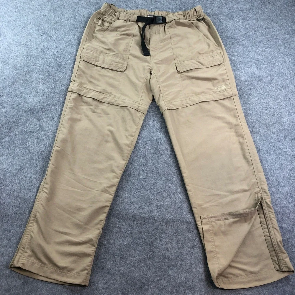 The North Face Mens Cargo Pants XL Tan Convertible Hiking Belted Nylon Outdoors